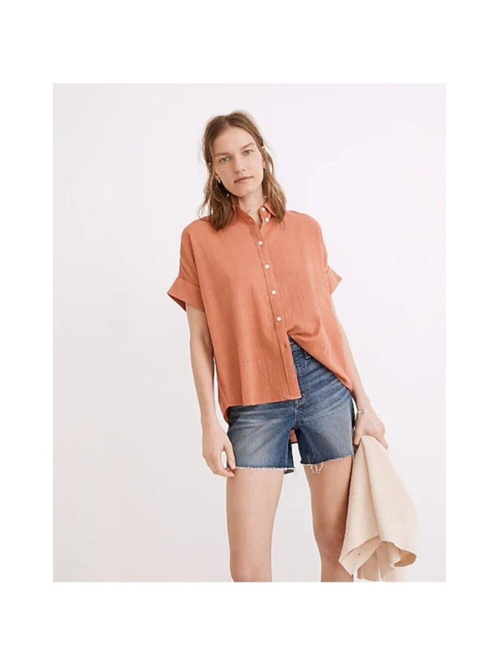 Madewell Courier Pintuck-Back Shirt Textured Windowpane Pale Orange Womens